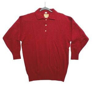 Vintage FaBE Lambswool Blend Sweater Mens M Red Collared Knit Button Up